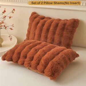 Faux Fur Pillow Shams - Rust Orange Set of 2